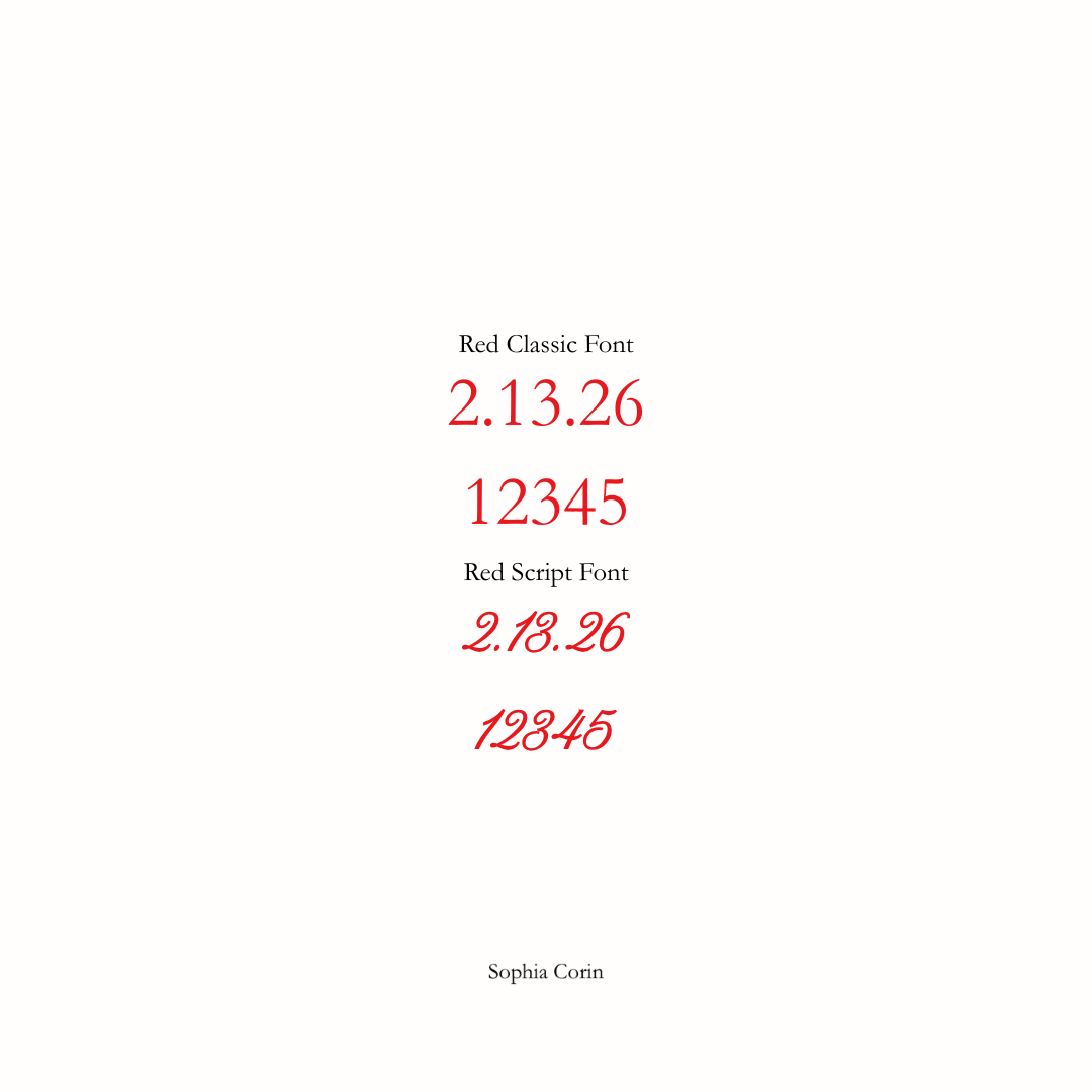 Comparison of red classic and script fonts on a white background