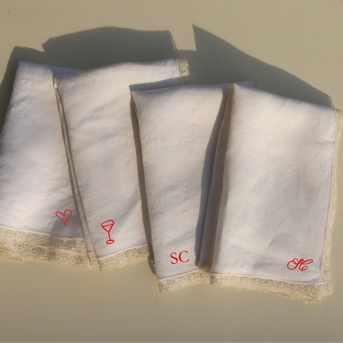 Handmade personalized vintage napkin set for hostess gift