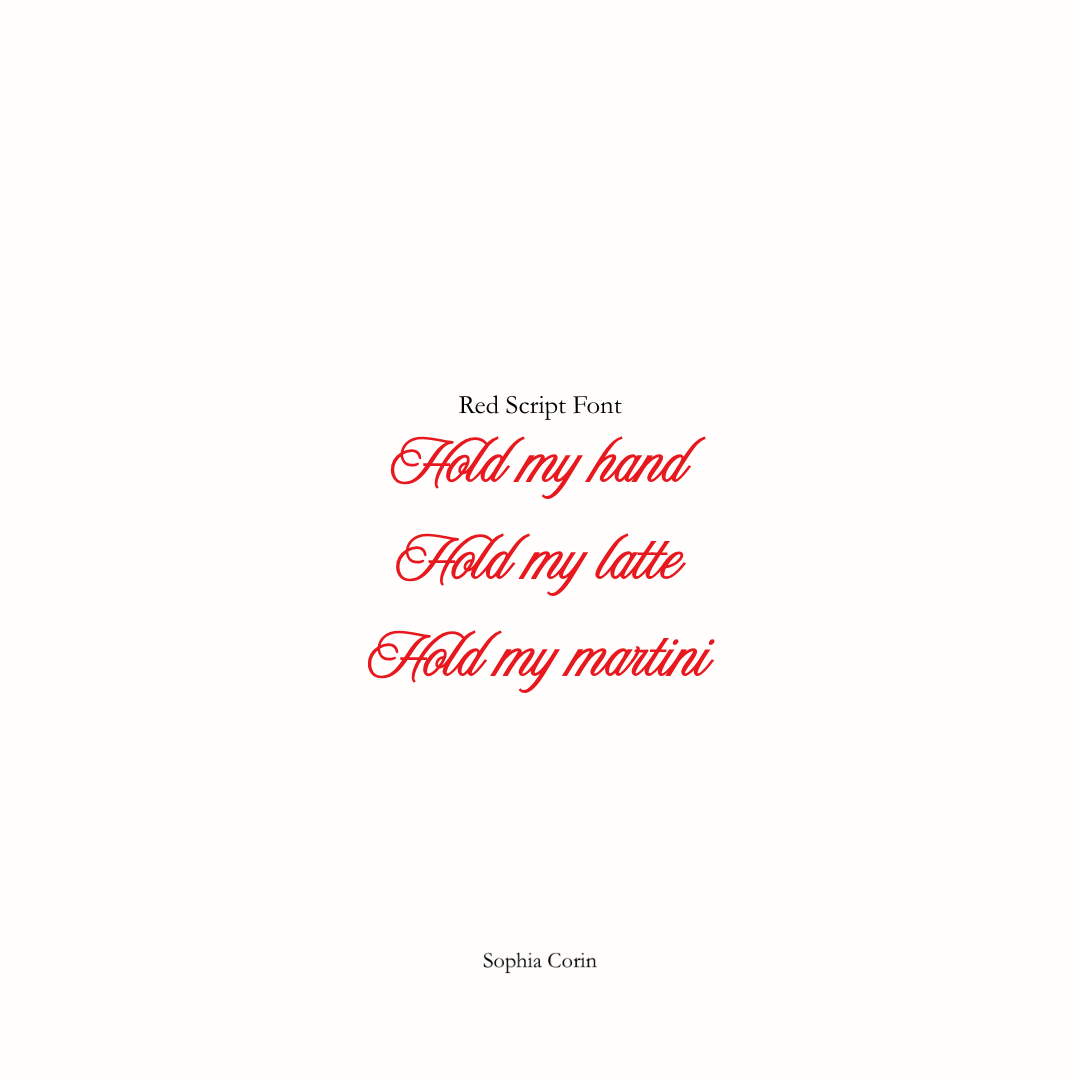 Red script text on a white background with 'Red Script Font' at the top.