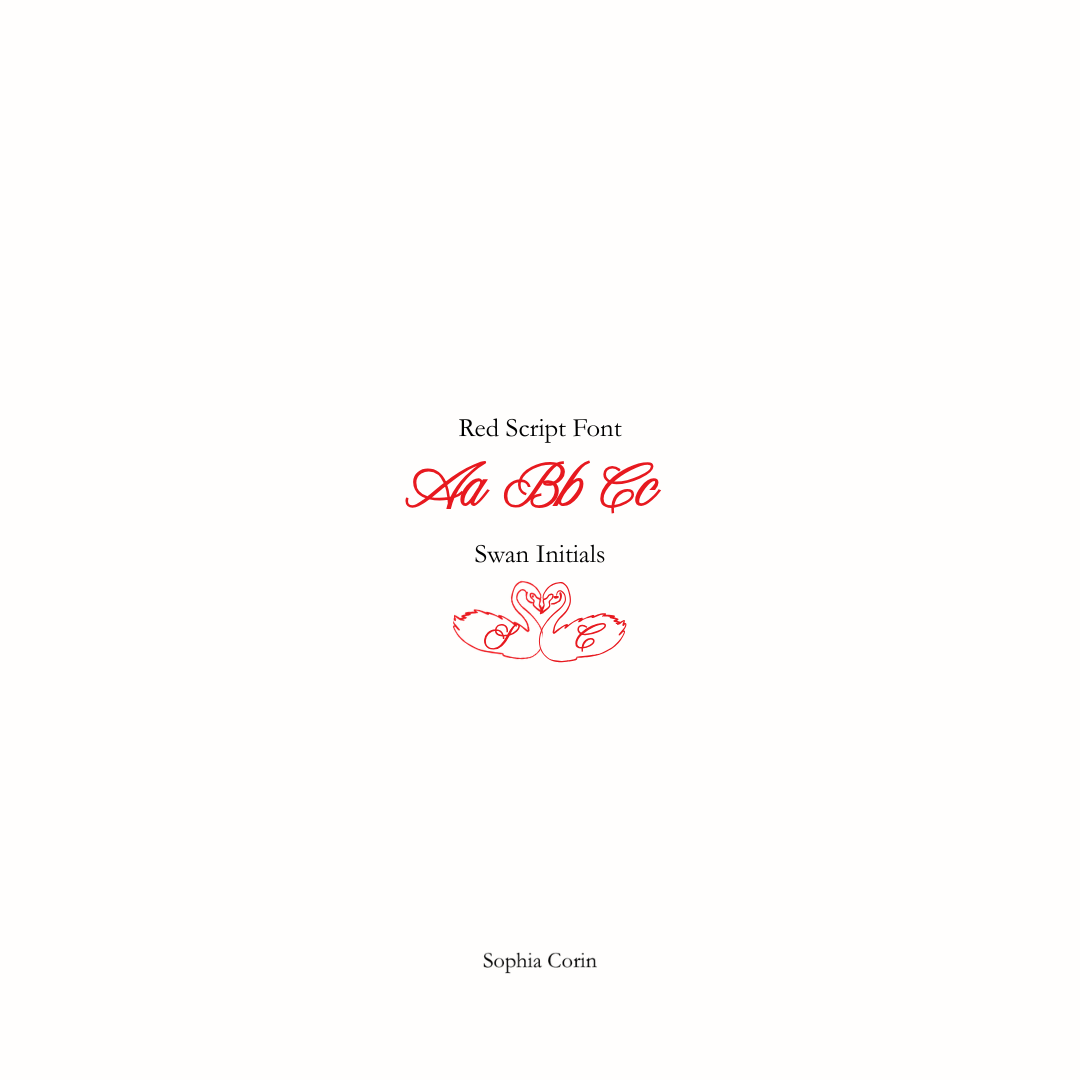 Red script font display with 'Aa Bb Cc' and 'Swan Initials' on a white background.